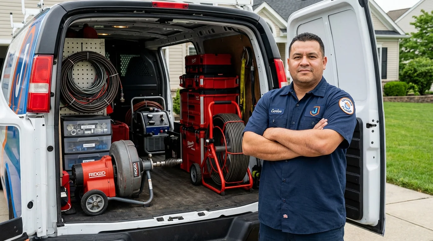Professional drain cleaning equipment and Johns Plumbing LLC plumber in Hurley