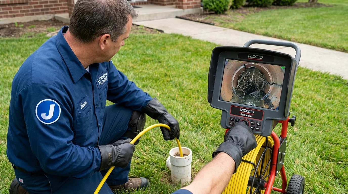 Sewer camera inspection being performed by Johns Plumbing LLC in Hurley