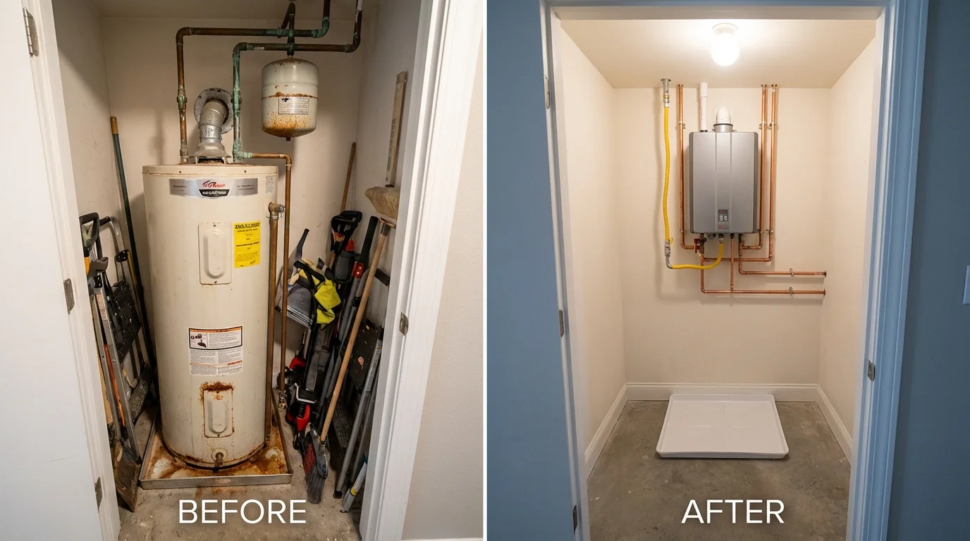 Tank water heater versus wall-mounted tankless unit comparison for Hurley, WI homeowners